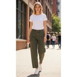 Anthropologie Velvet Heart Olive Utility Crop Pants High Rise Wide Leg 27